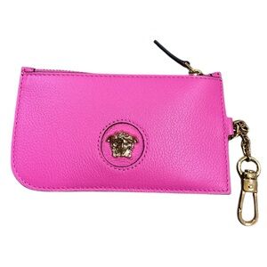 Versace Fuchsia Leather Key Holder with Gold Medusa